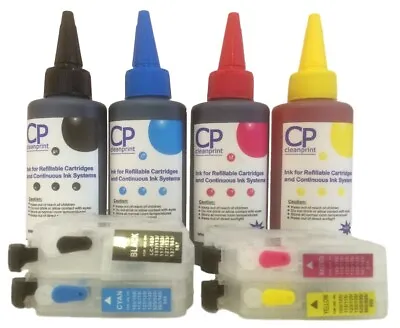 £25 • Buy LC-123 Refillable Cartridges With Auto Reset Chips And 400ml Of Cleanprint Ink