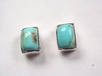 $24.99 • Buy Small Turquoise Rectangular Stud Earrings 925 Sterling Silver