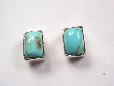 $25.99 • Buy Very Small Turquoise Rectangle Stud Earrings 925 Sterling Silver U255b