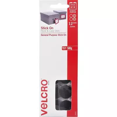 Velcro Brand Stick-On Hook And Loop Dots 22mm Black Pack 12 • $17.95