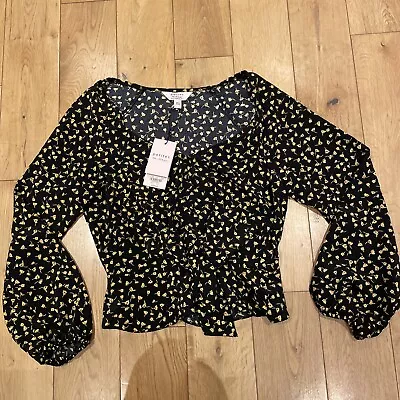 Miss Selfridge Petites Cropped Blouse Black/ Yellow Size 10. • £3.99