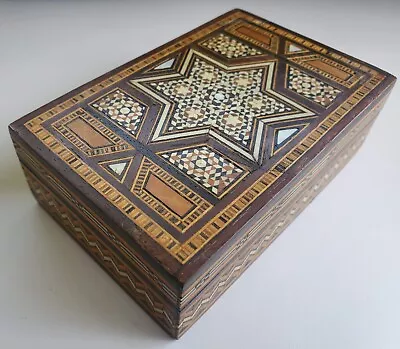 Inlaid Mosaic Jewelry Box With Six Sided Star And Mother Of Pearl Accents • $35