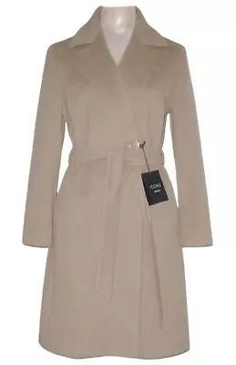 NWT Cinzia Rocca ICONS Wool CASHMERE Belted NOTCH Collar Coat 4 Beige MSRP$985 • $298.99