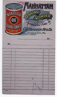 1890s Color Billhead With Can For Manhattan Baking Powder Kansas City Missouri • $22.49