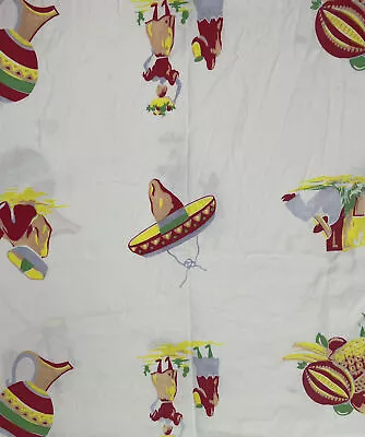 Vintage MCM Southwest Mexico Sombrero Theme Yellow Red Tablecloth 46  X 66  • $24.99