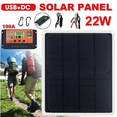 $16.98 • Buy 22W Solar Panel Kit Trickle Charger Battery Controller Maintainer Boat RV Car