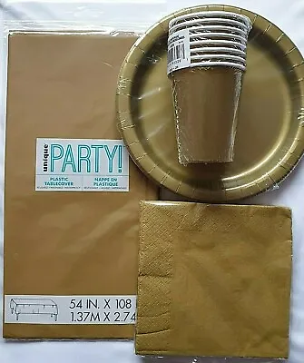 Gold Plain Solid Colour Disposable Tableware Birthday Party Celebrrations XMAS • £2.99