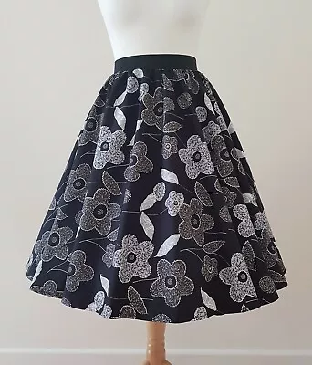 1950s Circle Skirt Black Daisy Print LAST ONE  - Monochrome White Floral Retro • £29.99