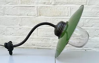 £130 • Buy Original Vintage French Swan Neck Outdoor Light Enamel Glass Metal Industrial O