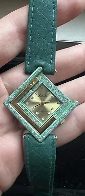 Vintage Xanadu Green Gold Diamond Quartz Marbled Ladies Watch As Is • $13.49