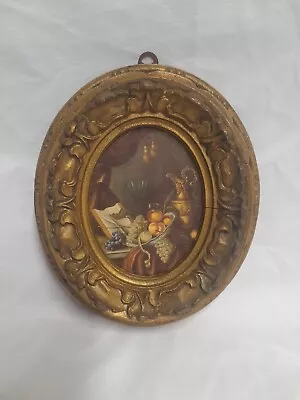 Vtg Decorative Ornate Fancy Resin Round Picture Frame With Print • $18.88