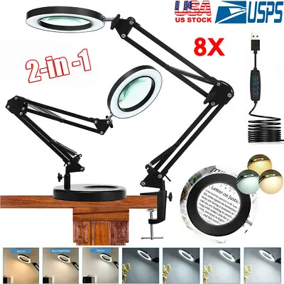 $29 • Buy LED Magnifying Lamp Work Lamp 8X Diopter Magnifier Glass Light W/ Clamp & Stand