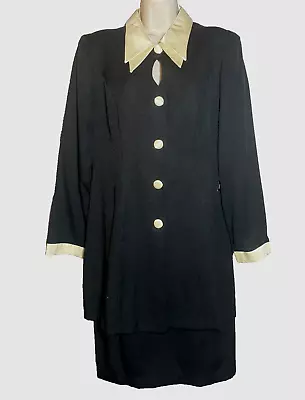 NWT Perceptions Irene B Jacket Dress Womens 10 Black W/Satin Beige Accents LS • $22.86