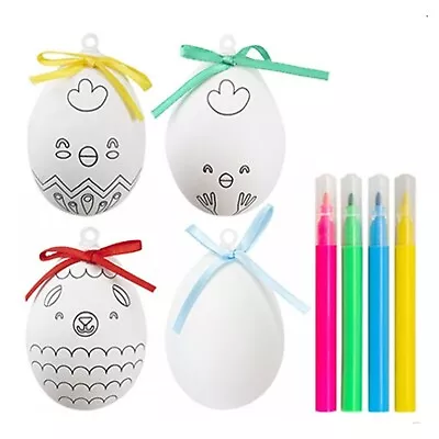 Set Of 4 Colour Your Own Easter Eggs & Colouring Pens Childrens Craft Egg Hunt • £3.99