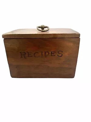 Vintage Recipes Wooden Box Brass Top Ring Wood Recipe Brown 6.25 X 4.5 X 4 In • $13.67