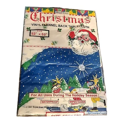 Vintage '97 Christmas NOS Square Flannel Back 52x52 Tablecloth Snowman Children  • $22