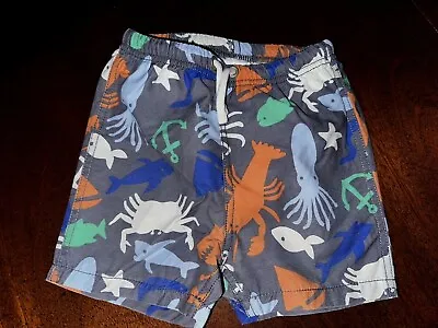 NWT 18-24M Mini Boden Gray Swim Trunks With Underwater Fish Pattern Last One • $21.99