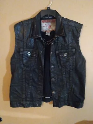 TRUE RELIGION Men's XXL Wax Coated Black Denim Vest • $85