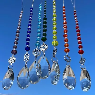 New Chakra Symbol Hanging Glass Sun Catcher Mobile ~ Spiritual Yoga Home Window • £7.75