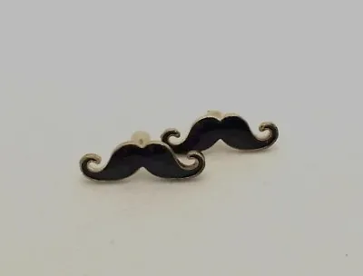 Woman's Black Neon Mustache Curled Beard Moustache Stud Earrings Jewelry • $8.95