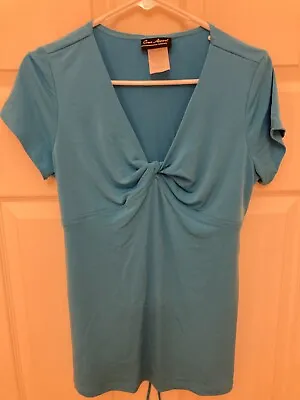 CRAVE APPAREL Women's Maternity Twist Front Turquoise Short Sleeve Blouse Size M • £12.34