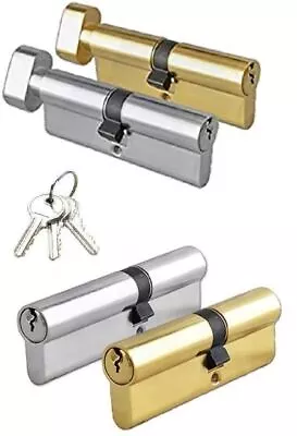 Euro Cylinder Barrel Door Lock UPVC PVC Wooden Doors Key & Thumb Turn SN & Brass • £154.99