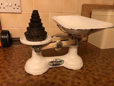 £8.95 • Buy Vintage Fj Thornton The Viking Cast Iron Kitchen Weighing Scales & Weights White