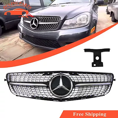 Diamond Front Grille Grill W/Chrome Star For Mercedes Benz W204 C250 C300 08-13 • $82.99