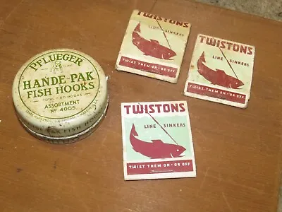 Old Fishing Supplies Twistons Line Sinker Packs Tin Pflueger Hooks • $11.40