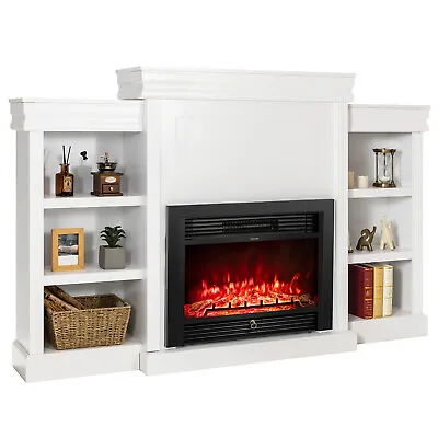 70  Fireplace TV Stand Media W/ 28.5  750W/1500W Electric Fireplace White • $389.99