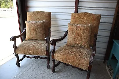 Pair Of Beautiful Vintage Carved Wood Accent Arm Chairs • $850