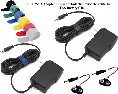 2 PACK 9V 1A Power Supply Adapter Charger AC DC Transformer /W Battery Clip • $10.99