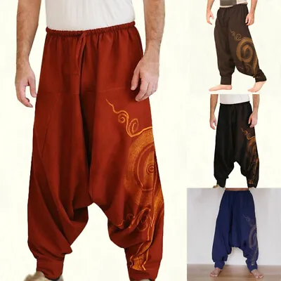 Mens Yoga Harem Pants Breathable Gypsy Boho Hippie Aladdin Baggy Loose Trouser • $13.17