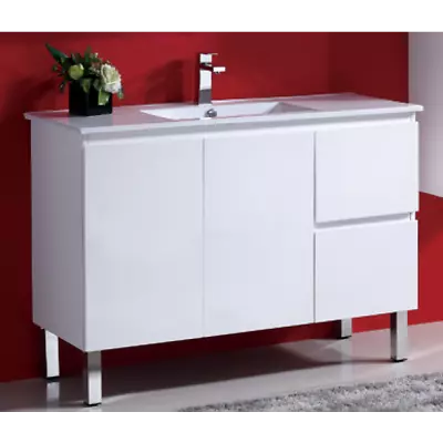 ROMA 1200 X 460 X 850mm Finger Pull Slim CERAMIC TOP VANITY UNIT On Legs • $667