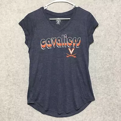 University Of Virginia Shirt Womens S 4/6 UVA Cavaliers Blue Short Sleeve V-neck • $9.95