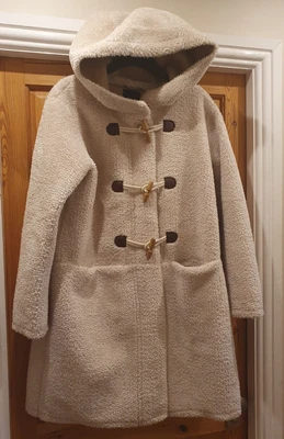 £29.99 • Buy Next Size 16 Cream Beige Faux Sheepskin Hooded Zip Toggle Teddy Bear Coat !