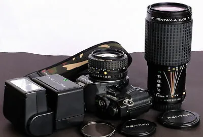 CLA'd Pentax Super A 35mm Film SLR C/w 50mm F/1.4 70-210mm Lenses & Flash Kit • $981.73