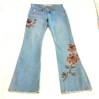 $197 • Buy Z. Cavaricci Jeans Beaded Floral BOOT CUT FLARED 70s VINTAGE Bohemian Sz 12
