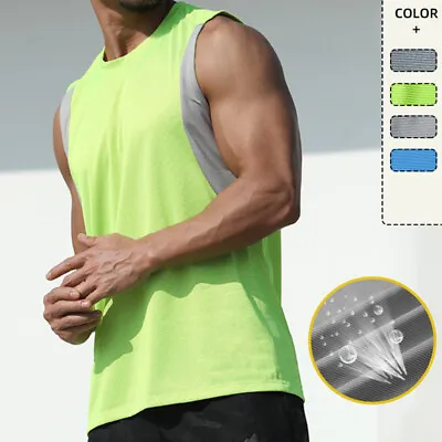 $12.79 • Buy Mens Fluorescent Green Camisole Tank Vest Tops Sports Fitness Summer T Shirts
