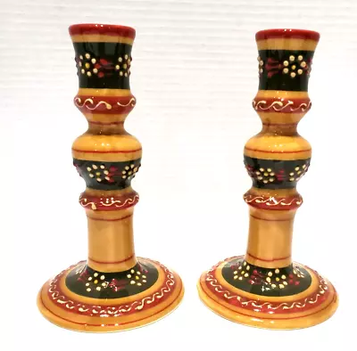 Pair Of Mexican Pottery Candle Stick Holders Classic Design BEAUTIFUL Lead Free • $25.97