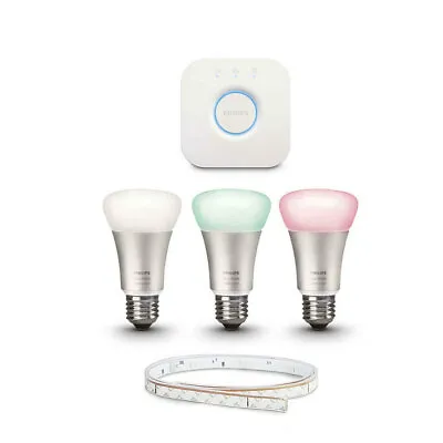 $369 • Buy Philips Hue Wi-Fi Starter Kit/2.0 Bridge/Colour E27 LED Light Bulb/2m Lightstrip