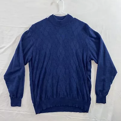 Brioni Men’s XXL Mock Turtle Neck Lambs Wool Sweater Blue Solid Argyle • $38.23