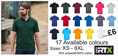 Pro RTX Pro Piqué Unisex Polo Shirt * XS-8XL* 50% Polyester/50% Cotton 220gsm • £7.15