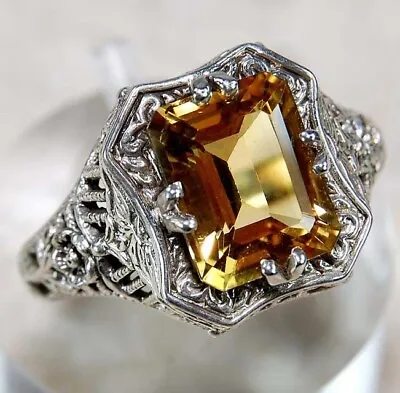 $15.99 • Buy 2CT Natural Citrine 925 Sterling Silver Vintage Art Ring Jewelry Sz 7 F1-8