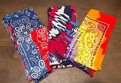 Vintage Fast Color Handkerchief Bandana Hanky Scarf Mask 100% Cotton Lot(3) • $18.11