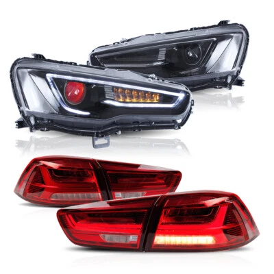 $531.99 • Buy For 2008-2017 Mitsubishi Lancer EVO Demon Eyes Headlights + Red Lens Tail Lights