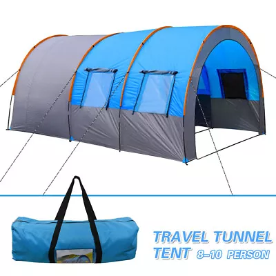 8-10 Man Waterproof Camping Tent Family Group Outdoor Hiking Travel Tunnel Rooms • £110