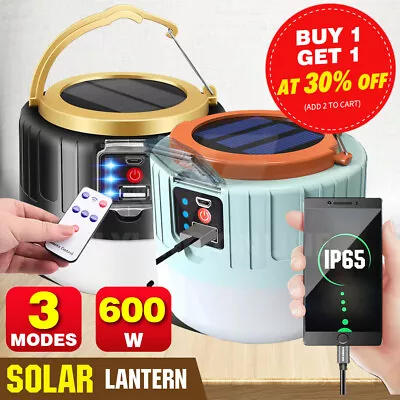 $17.94 • Buy 600W LED Solar Camping Tent Light USB Rechargeable Outdoor Emergency + Remote AU