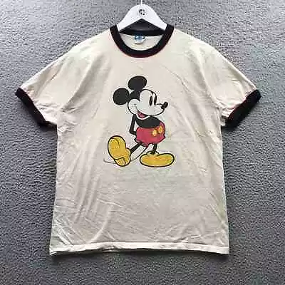 Vintage 80s Disney Mickey Mouse Distressed Ringer T-Shirt Men's L Short Sleeve • $19.99