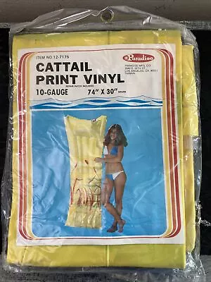 Vintage Paradise Cattail Print Vinyl Pool Air Mattress 74” X 30” 10 Gauge NOS • $39